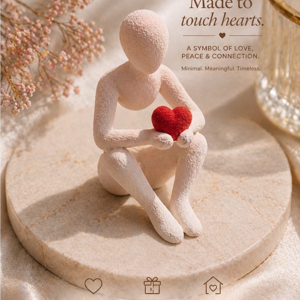 Minimalist White Figurine Holding Red Heart